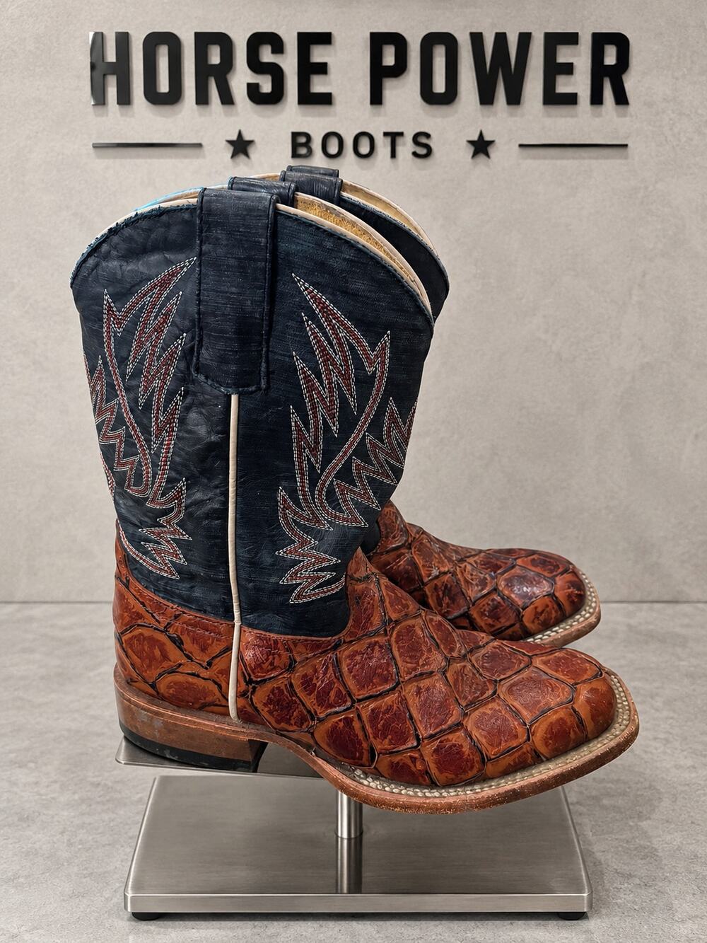 Horse Power Kids Brown Exotic Print Black Western Cowboy Boots Size 3